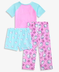 Hello Kitty Toddler Girls' 2T-4T Top, Shorts & Pants Pajamas, 3-Piece Set