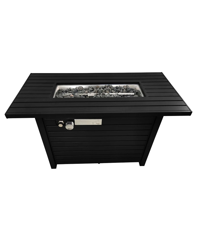 Flynama 42 Inch W 25 Inch H Steel Outdoor Fire Pit Table with Lid Black Adjustable Flame Propane Natural Gas Compatible