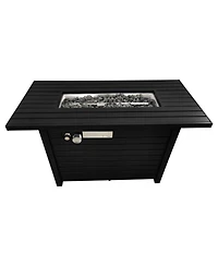 Flynama 42 Inch W 25 Inch H Steel Outdoor Fire Pit Table with Lid Black Adjustable Flame Propane Natural Gas Compatible