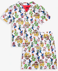 Super Mario Boys' 4-10 Button-Down Short Coat Pajamas, 2-Piece Set
