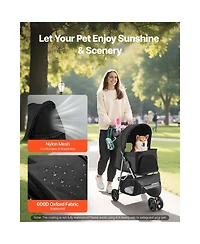 Aostirmotor 3-Wheel Foldable Dog Stroller for Travel, with Brake, Holds up to 35lbs