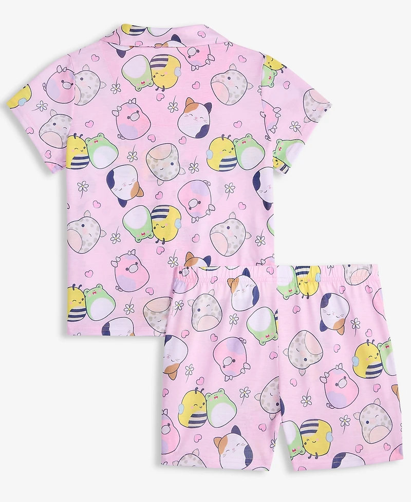 Squishmallow Girls' 6-12 Button-Down Short Pajamas, 2-Piece Set