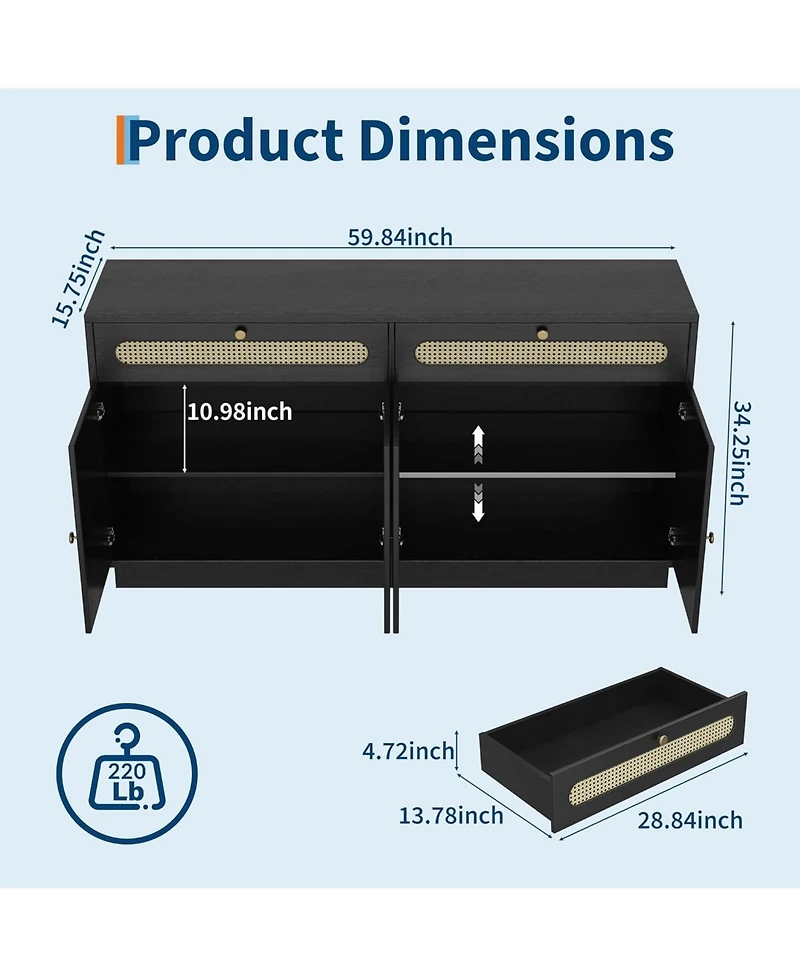 Gaomon Buffet Cabinet with Storage, 4-Door 2-Drawer Sideboard, Dining Room Sideboard