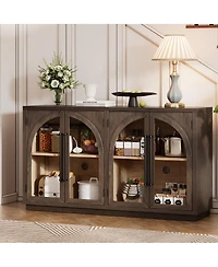 Streamdale Furniture Espresso 4-Door Large Storage Sideboard Buffet Cabinet with Glass Doors