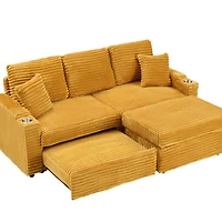 Maison Boucle 80 Inch Corduroy Sleeper Sofa Bed with Storage Ottoman, Pull-Out Convertible Couch for Living Room or Guest Room