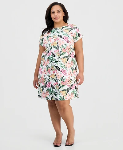 Jones New York Plus Size Printed Side-Button Dress
