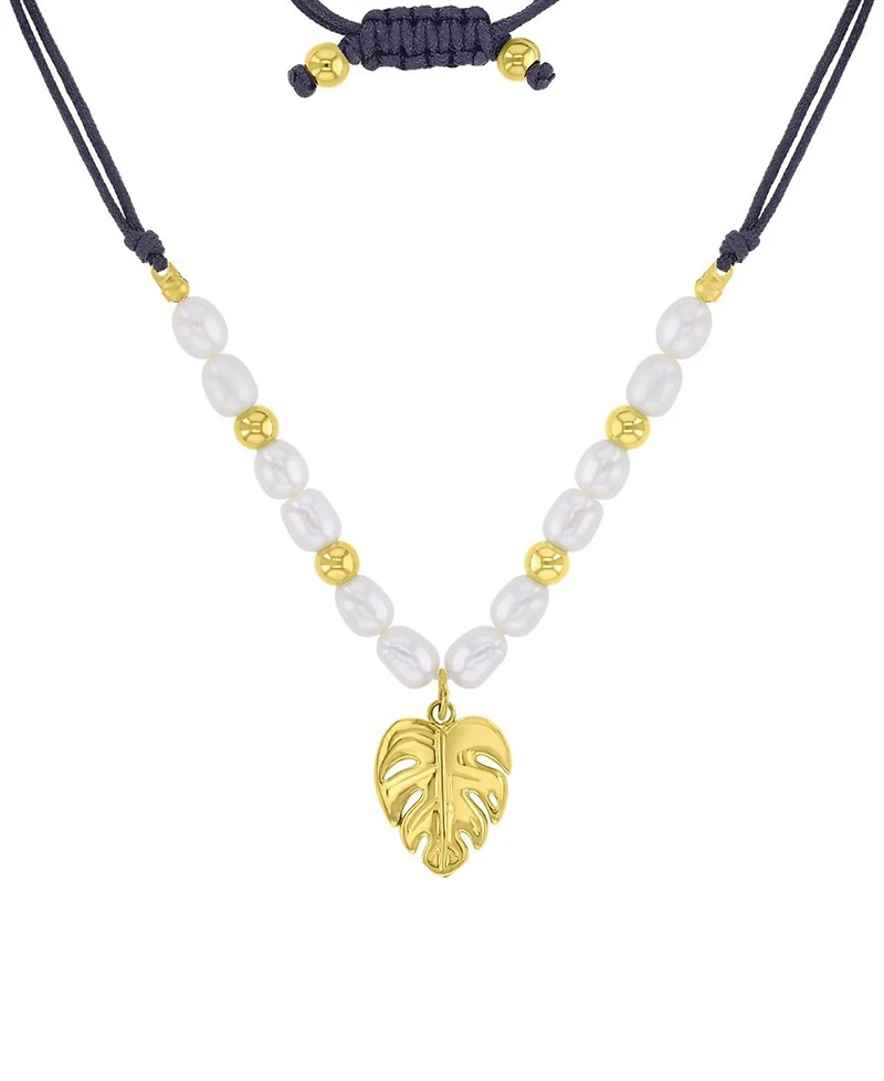 Roxy Waterproof Yellow Palm Leaf Pearl Adjustable Necklace