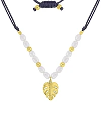 Roxy Waterproof Yellow Palm Leaf Pearl Adjustable Necklace