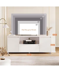 gaomon Fluted Tv Stand, White Entertainment Center for 60/65/70 Inch TVs, Modern Console With Drawer and 2 Cabinets, Media Cabinet