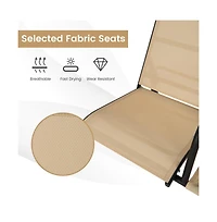 2-Seat Outdoor Cushioned Porch Swing with Adjustable Canopy and Tempered Glass Table