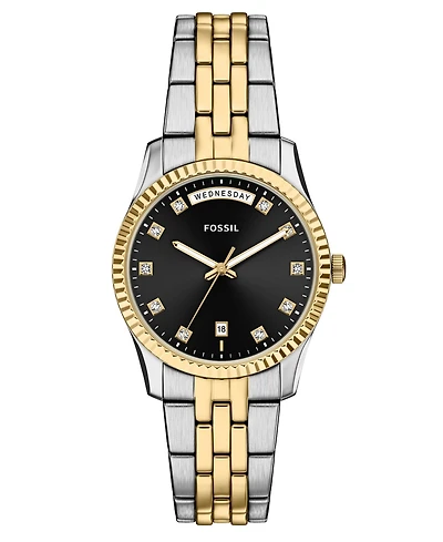 Fossil Women's Scarlette Three-Hand Day-Date Two-Tone Stainless Steel Watch, 34mm