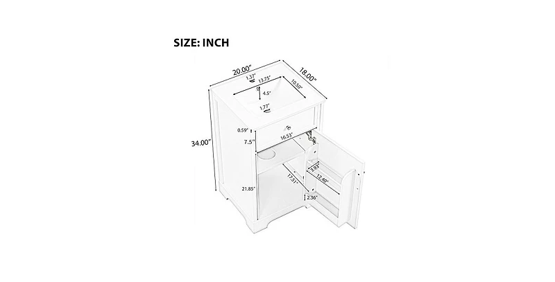Cesicia 20 in. Bathroom Vanity Bathroom Cabinet with Sink, Soft Closing Door, Storage Rack and Adjustable Shelve