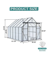 Mondawe 8x10FT Aluminum Double Door Polycarbonate Greenhouse with Raised Base and Anchor