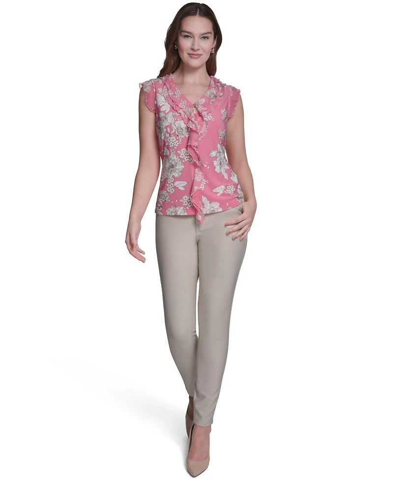 Tommy Hilfiger Women's Floral Mixed Media V-Neck Top