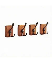 Yigii 4 Pack Rustic Iron Hooks, Heavy Duty, Adhesive & Drill, Brown
