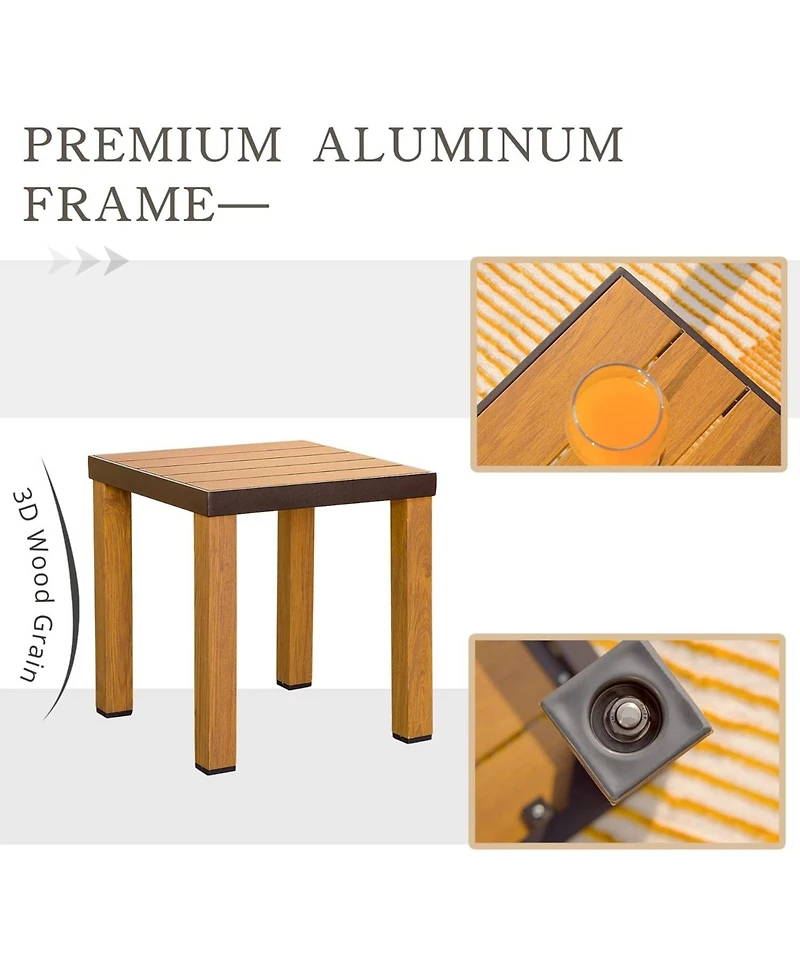 Flynama 3 Piece Patio Bistro Set Wood Grain Aluminum Wicker Porch Chairs with Coffee Table Beige Waterproof Pillows Outdoor Conversation Set