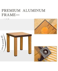 Flynama 3 Piece Patio Bistro Set Wood Grain Aluminum Wicker Porch Chairs with Coffee Table Beige Waterproof Pillows Outdoor Conversation Set