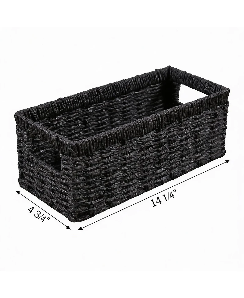 Yigii Handwoven Black Paper Rope Storage Baskets with Handles - 2 Pack