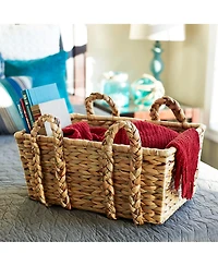 Household Essentials Wicker Storage Basket with Handles, Handwoven Water Hyacinth