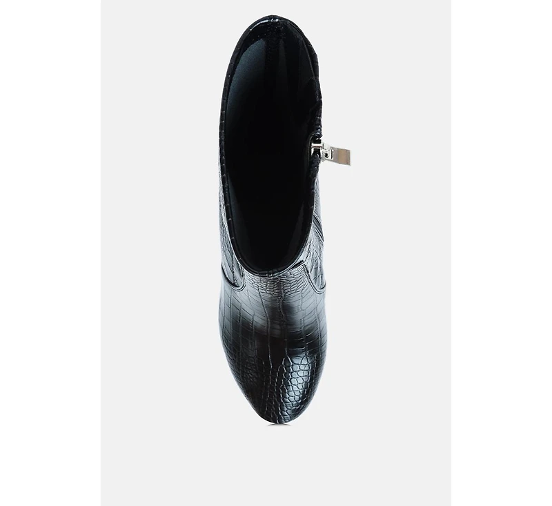 Feral High Heeled Croc Pattern Ankle Boot