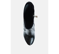 Feral High Heeled Croc Pattern Ankle Boot