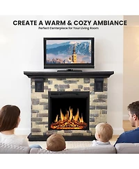 Cowsar 50" Electric Fireplace Tv Stand, Fireplace with Faux Stone-Look Mantel , 750/1500W Dual Heat Settings