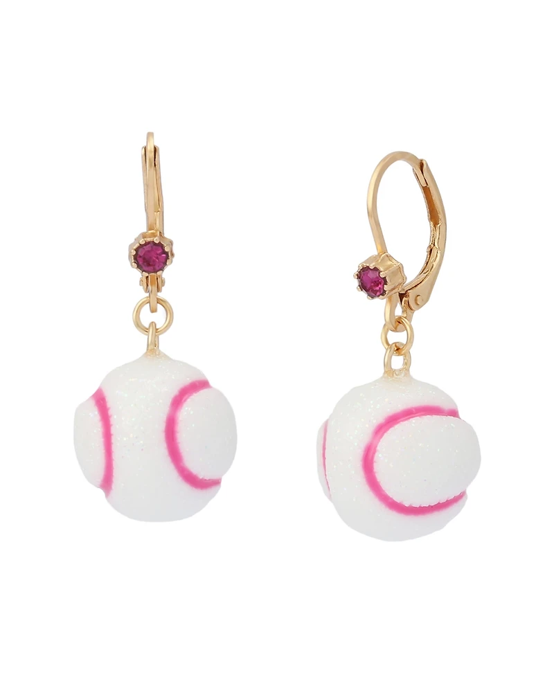 Betsey Johnson White Baseball Drop Earrings