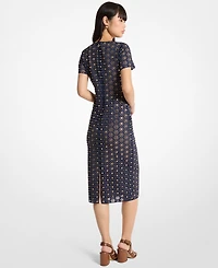 Michael Kors Women's Laser Cut Mirror Crew Neck Midi Dress