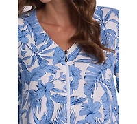 Miss Elaine Women's V-Neck Printed Long Zip Robe