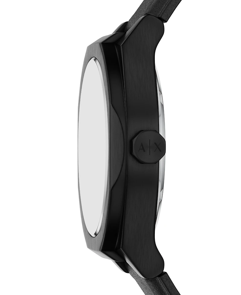 Armani Exchange Men's Sync Automatic Black Leather Watch, 44mm