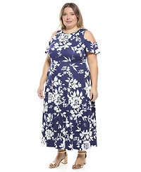 24seven Comfort Apparel Plus Ruffle Sleeve Cold Shoulder Maxi Dress