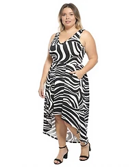 24seven Comfort Apparel Plus Zebra High Low Pocket Midi Dress