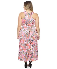 24seven Comfort Apparel Plus Paisley Racerback Tank Maxi Dress