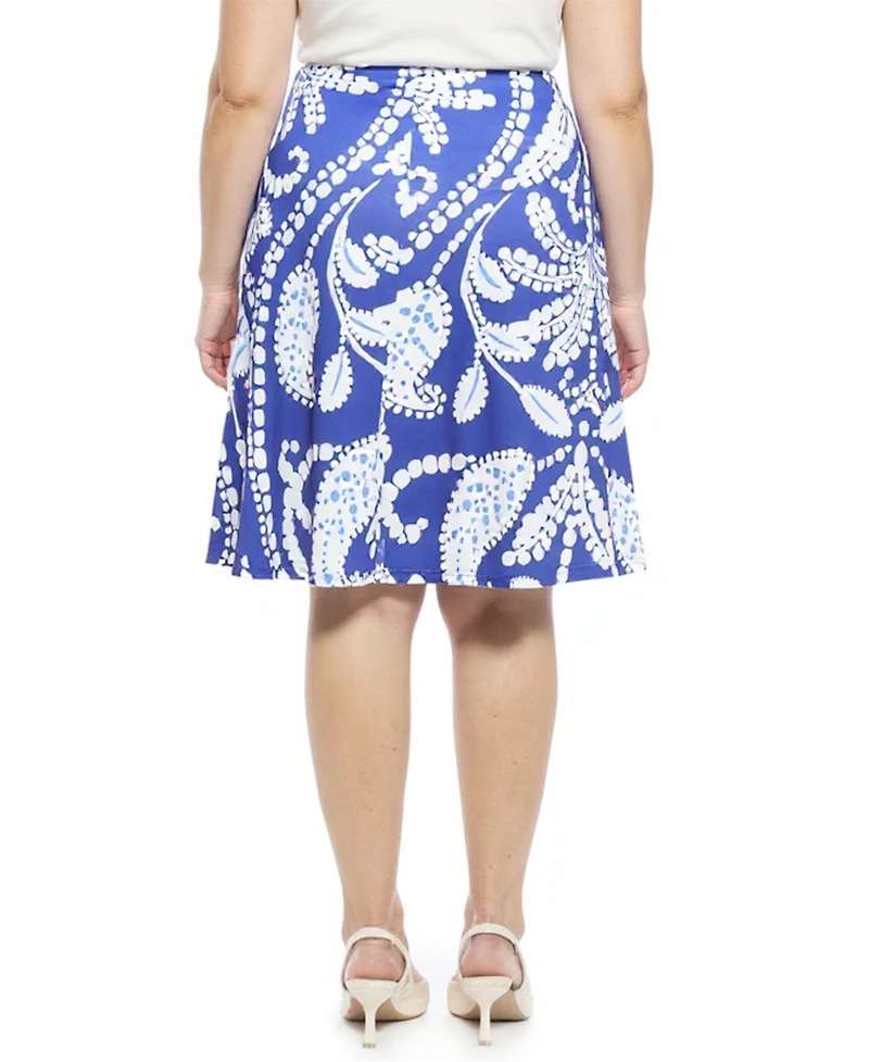 24seven Comfort Apparel Plus Paisley Elastic Waist A-Line Skirt