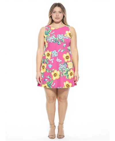 24seven Comfort Apparel Plus Size Floral Round Neck A-Line Dress