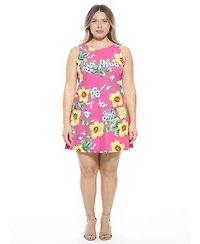 24seven Comfort Apparel Plus Floral Round Neck A-Line Dress