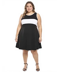 24seven Comfort Apparel Plus Round Neck Soft Flare A-Line Dress