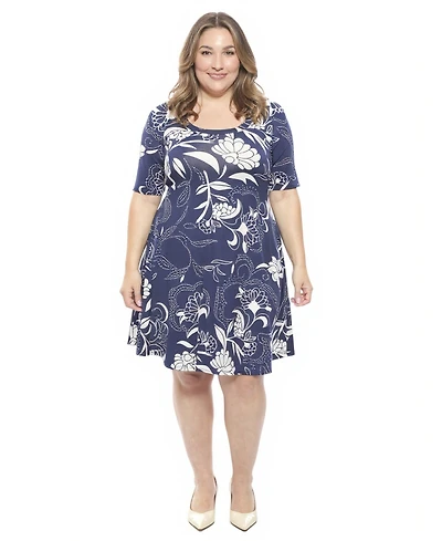 24seven Comfort Apparel Plus Scoop Neck Elbow Sleeve A-Line Dress