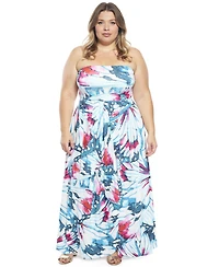 24seven Comfort Apparel Plus Butterfly Strapless Pocket Maxi Dress