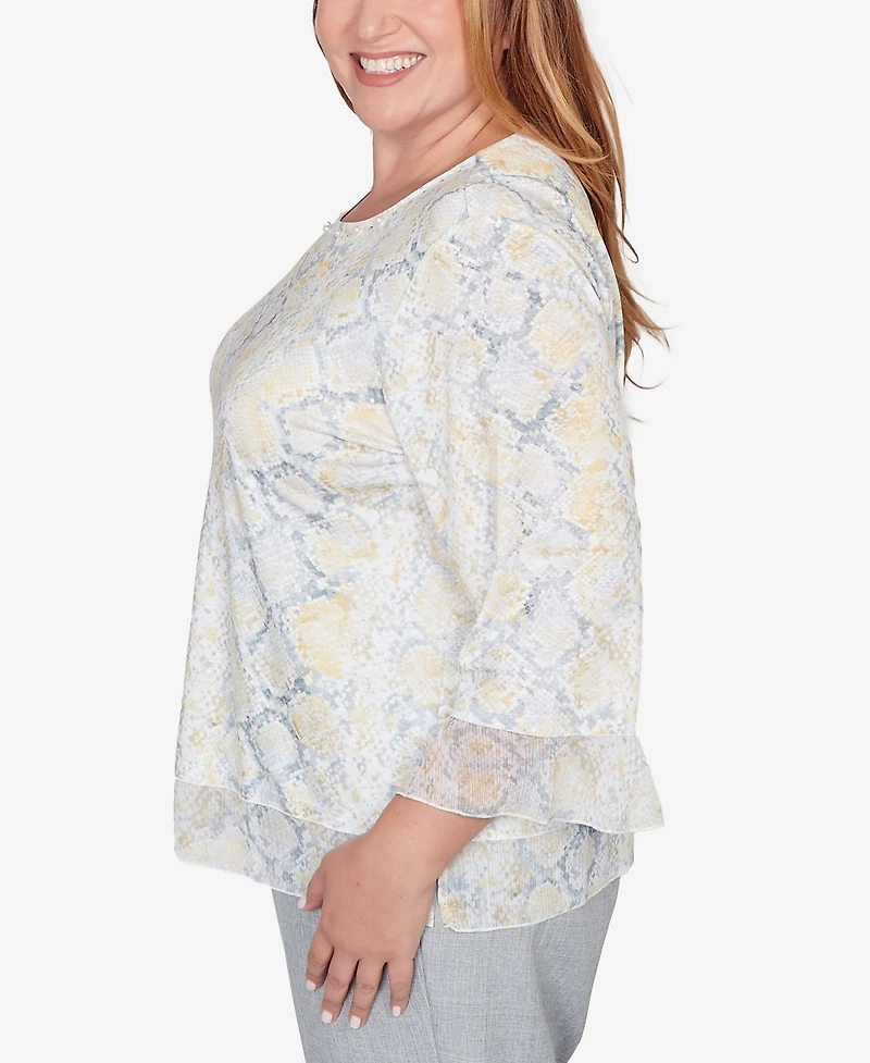 Alfred Dunner Plus Al Fresco Python Printed Knit Flutter Sleeve Top