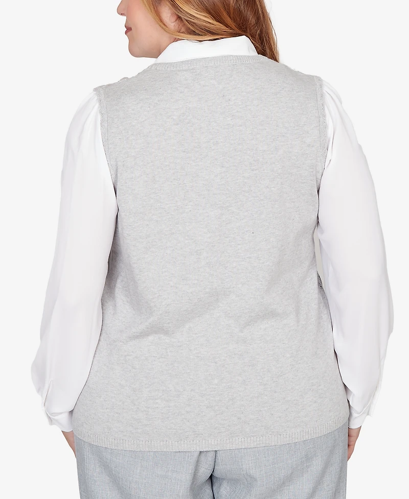 Alfred Dunner Plus Al Fresco Pointelle Mother of Pearl Lace Two One Sweater