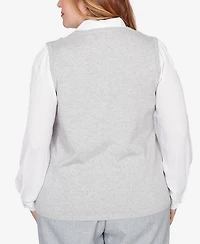 Alfred Dunner Plus Al Fresco Pointelle Mother of Pearl Lace Two One Sweater