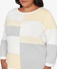 Alfred Dunner Plus Al Fresco Ribbed Colorblock Jewel Neck Sweater