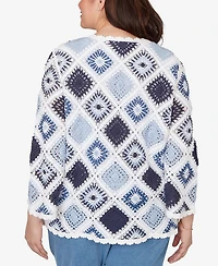 Alfred Dunner Plus Austin Diamond Crochet Sweater
