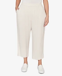 Alfred Dunner Plus Natural Wonder Linen Elastic Waist Ankle Pants
