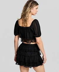 And Now This Women's Chiffon Lace Short-Sleeve Top, Macy's Exclusive