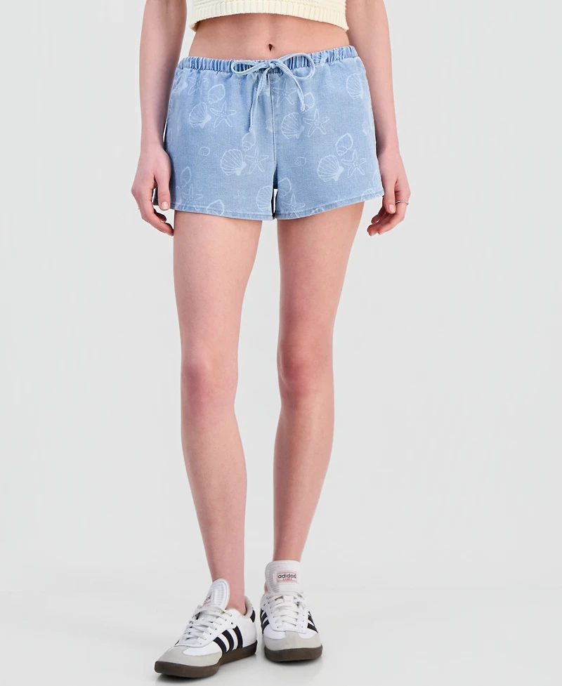 Vanilla Star Juniors' Seashell-Print Drawstring Shorts