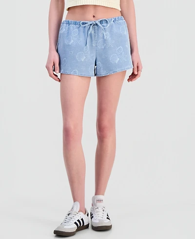 Vanilla Star Juniors' Seashell-Print Drawstring Shorts