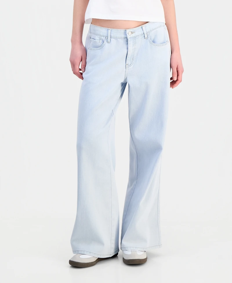 Vanilla Star Juniors' Embroidered Wide-Leg Jeans