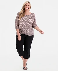 Jm Collection Plus Circular Pattern Twisted-Hem Top, Macy's Exclusive